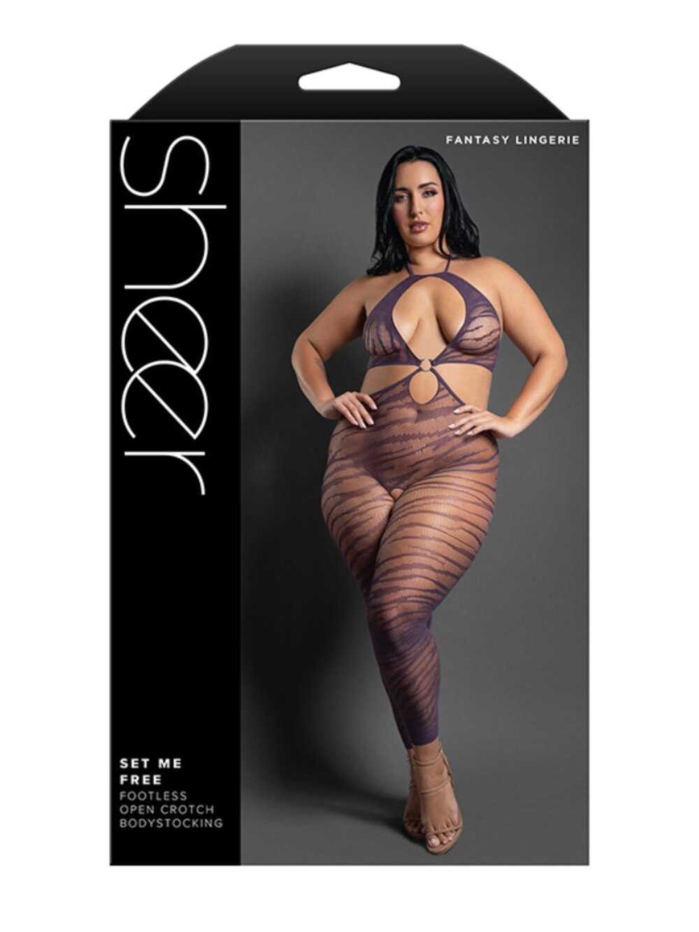 Fantasy Lingerie Dark Purple Footless Teddy Bodystocking Queen Size Mesh